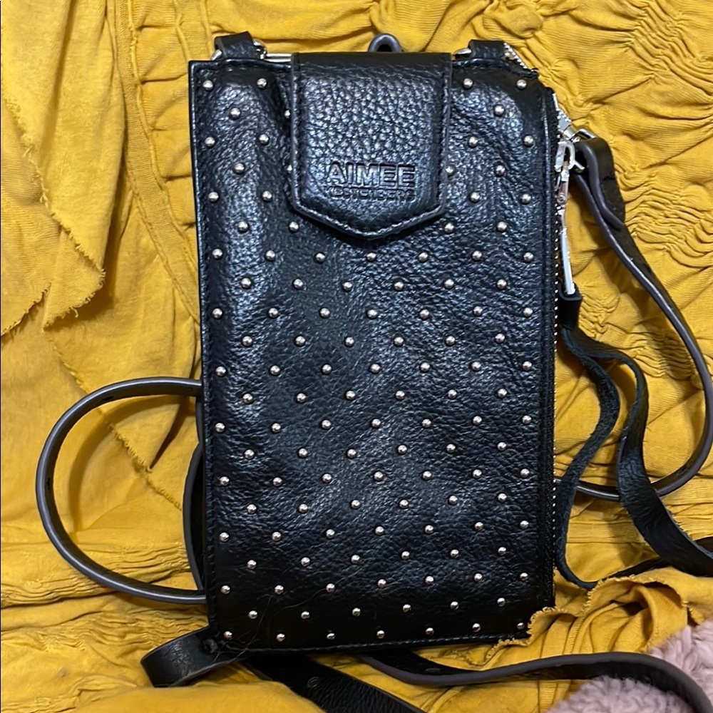 Aimee Kestenberg Black Studded Leather Phone Crossbody